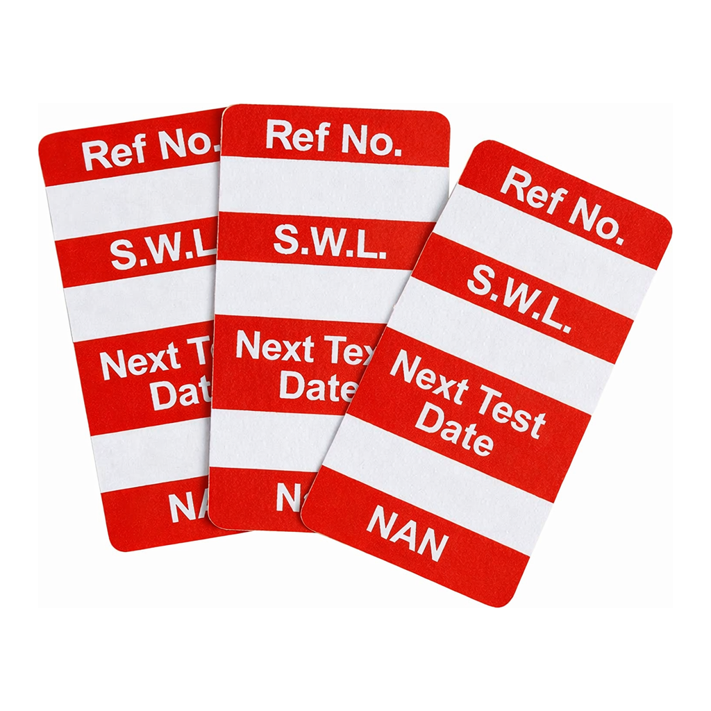 Brady NanoTag Inserts: REF NO.: S.W.L.: NEXT TEST DATE: NAN