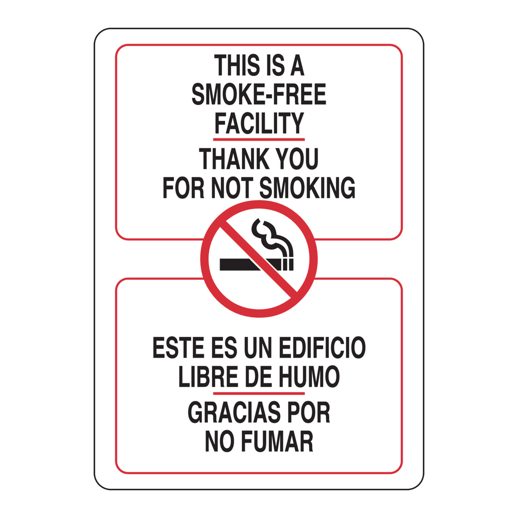 Brady Bilingual This Is A Smoke- Free Facility Thank You For Not Smoking Sign