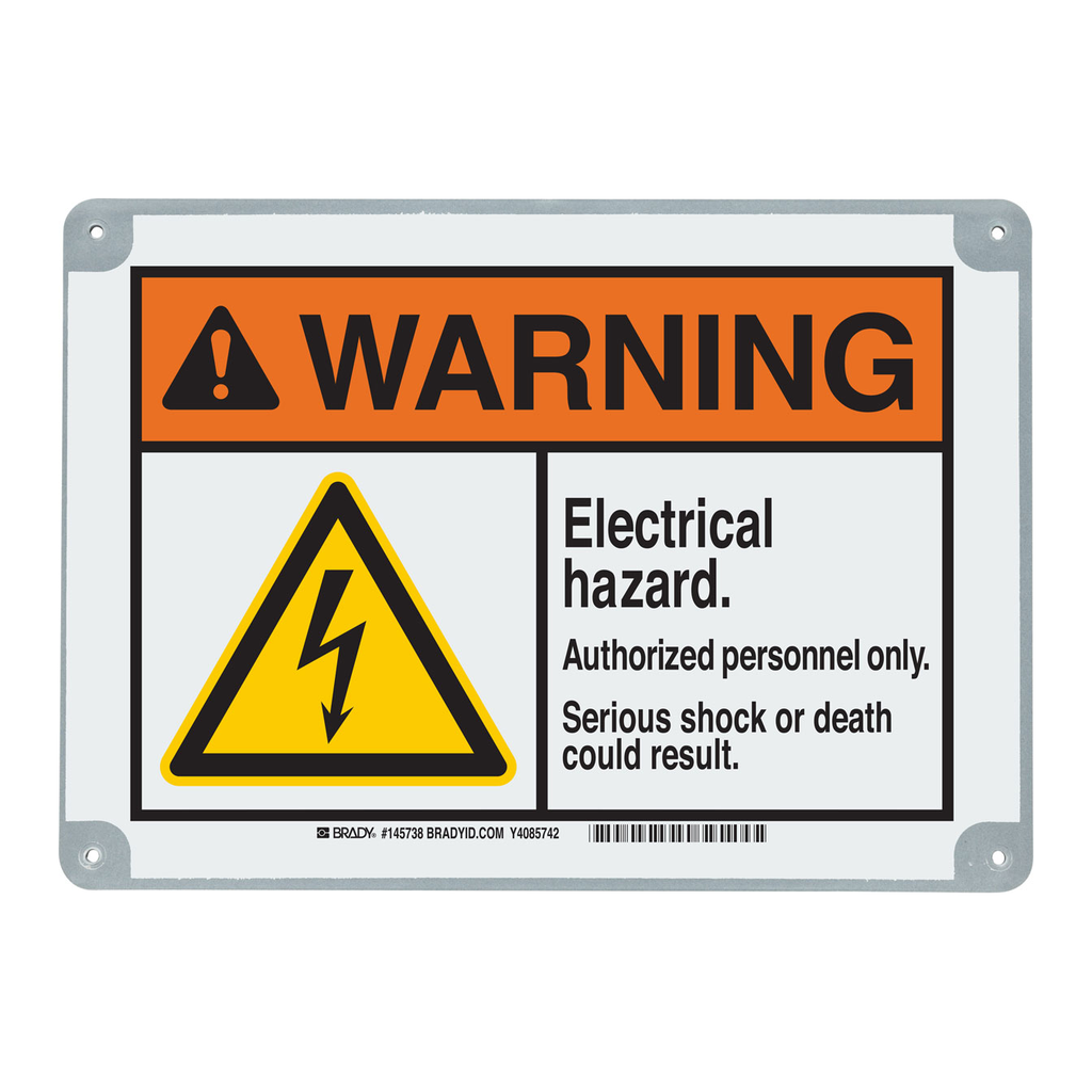 Brady ToughWash WARNING Electrical Hazard Authorized Personnel Only Shock Or Death Could Result Sign