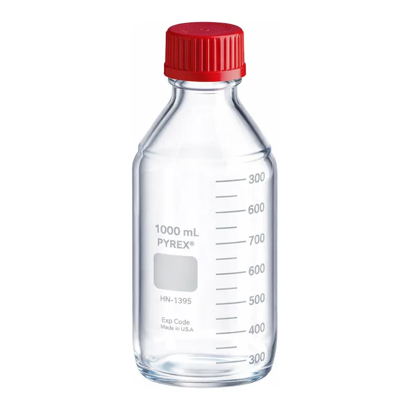AS ONE Medium Bottle (PYREX®)(with Red Heat Resistant Cap), 내열 배양병 (파이렉스) (적색 내열캡)
