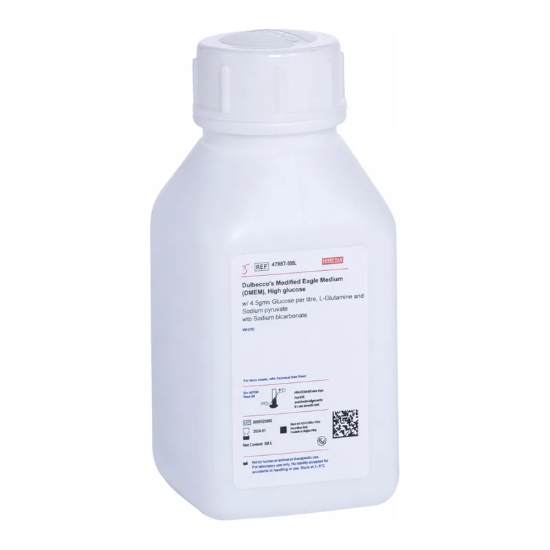 Himedia Dulbecco`s Modified Eagle Medium (DMEM), High glucose w/ 4.5gms Glucose per litre, L-Glutamine and Sodium pyruvate w/o Calcium chloride and Sodium bicarbonate