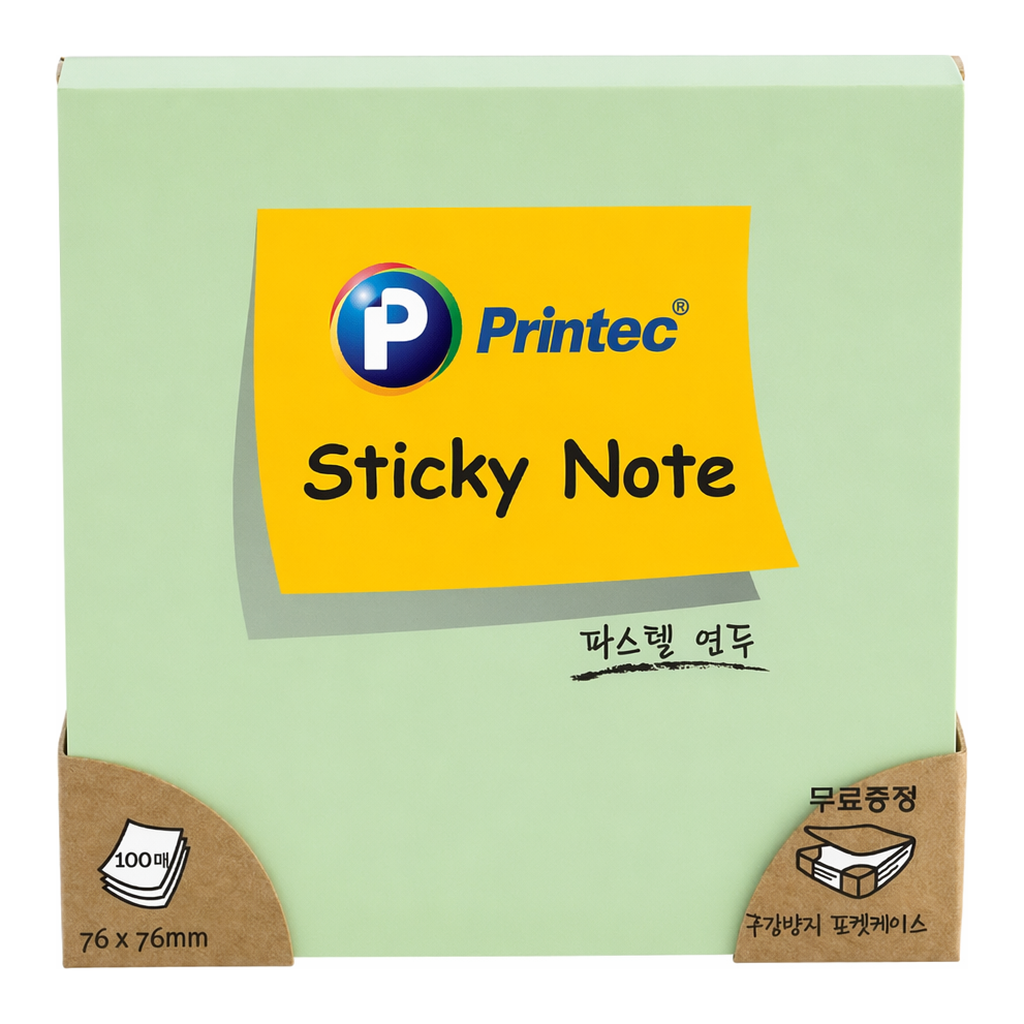 OFFICENEX 프린텍 7676G 스티키노트 파스텔연두 76*76 100매