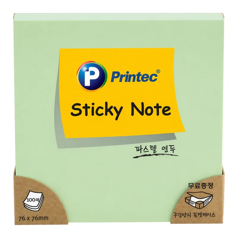 OFFICENEX 프린텍 7676G 스티키노트 파스텔연두 76*76 100매