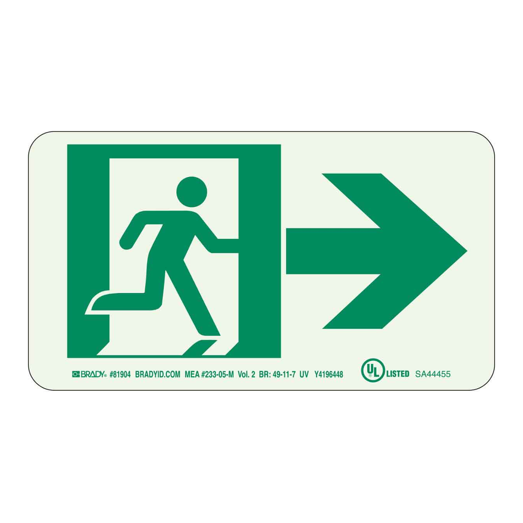 Brady BradyGlo Nyc Approved Exit With Running Man And Right Arrow Sign