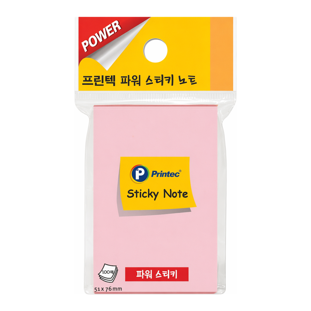 OFFICENEX 프린텍 S5176P 파워 스티키노트 핑크 51x76mm 100매