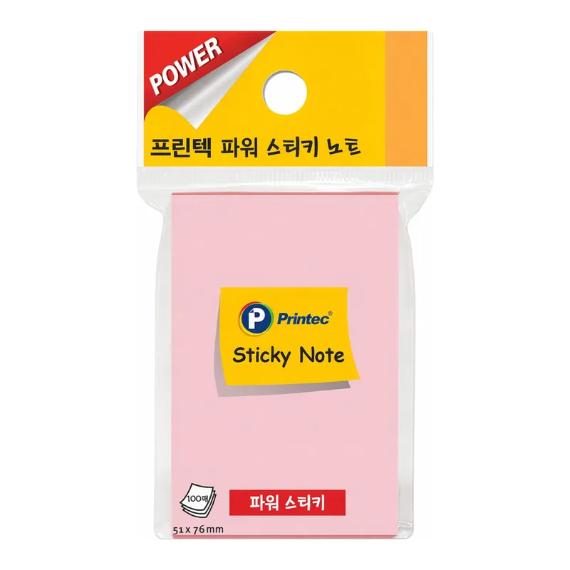 OFFICENEX 프린텍 S5176P 파워 스티키노트 핑크 51x76mm 100매