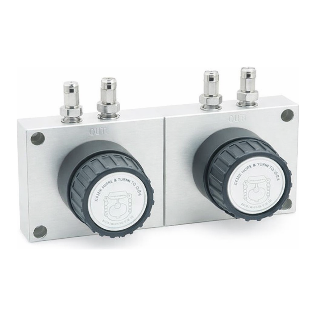 Restek Super-Clean Baseplate, Two Position, for Two Cartridge Filters, 1/8in SS Fittings