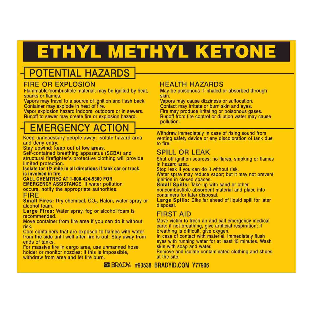Brady ETHYL METHYL KETONE Labels