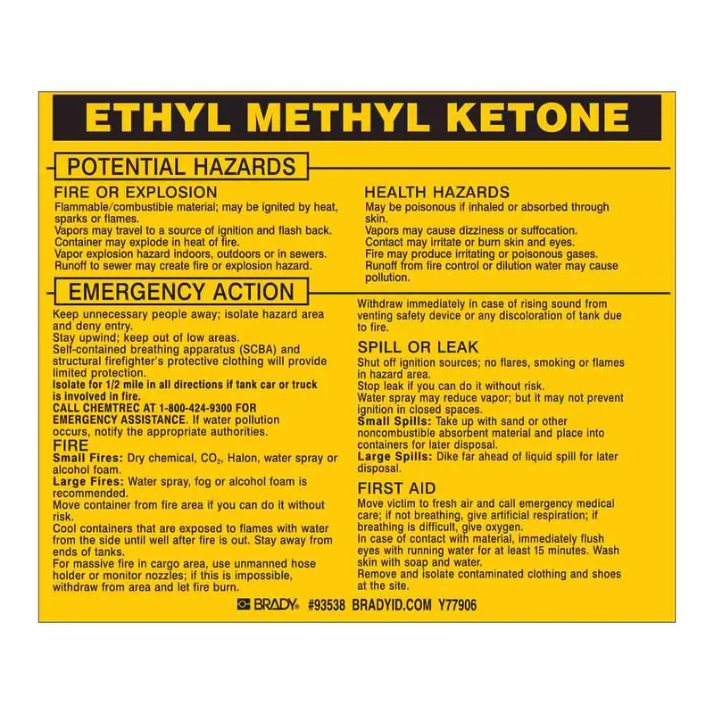 Brady ETHYL METHYL KETONE Labels