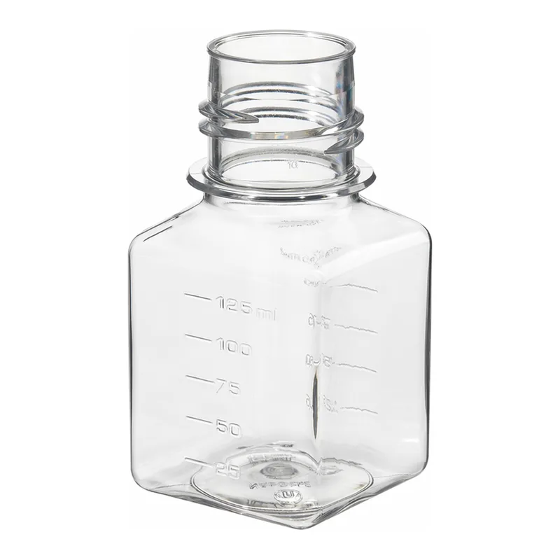 Thermo Fisher Scientific Nalgene Square PET Media Bottles without Closure: Sterile, Shrink-Wrapped Trays, 125mL