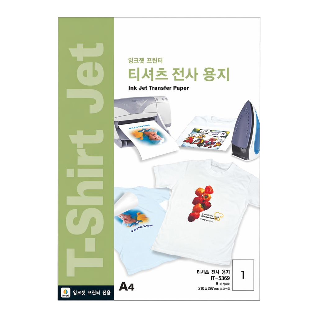 OFFICENEX 티셔츠전사용지A4 IT-5369/5매/밝은티셔츠용/폼텍)