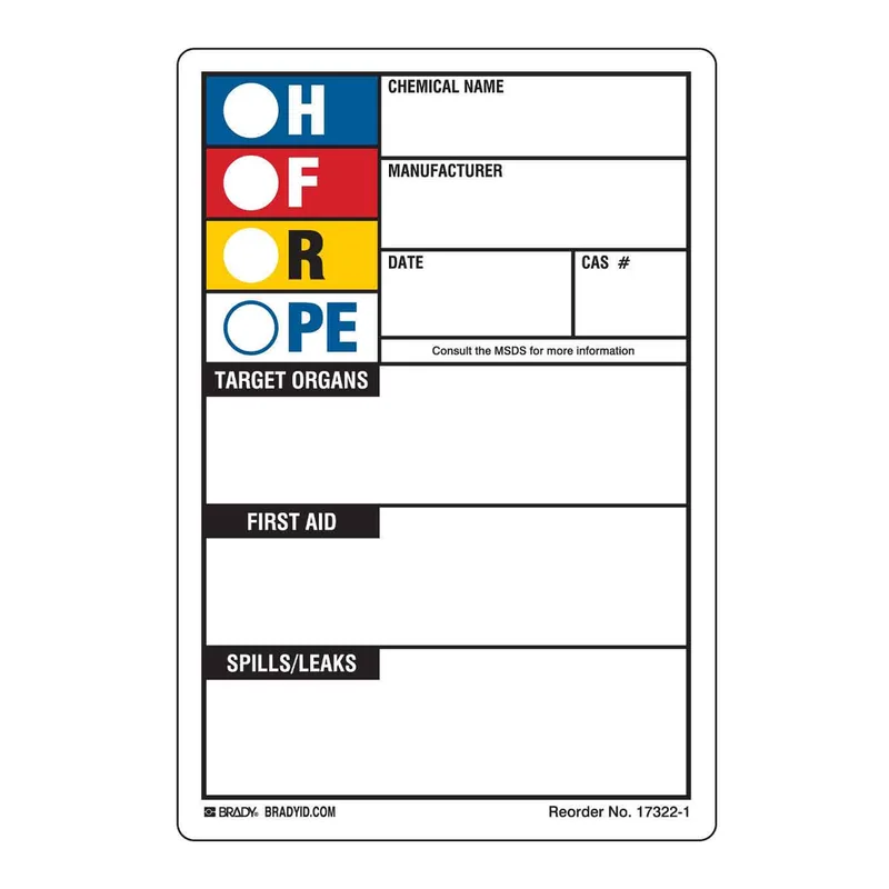 Brady Chemical and Manufacturer HMIG Labels