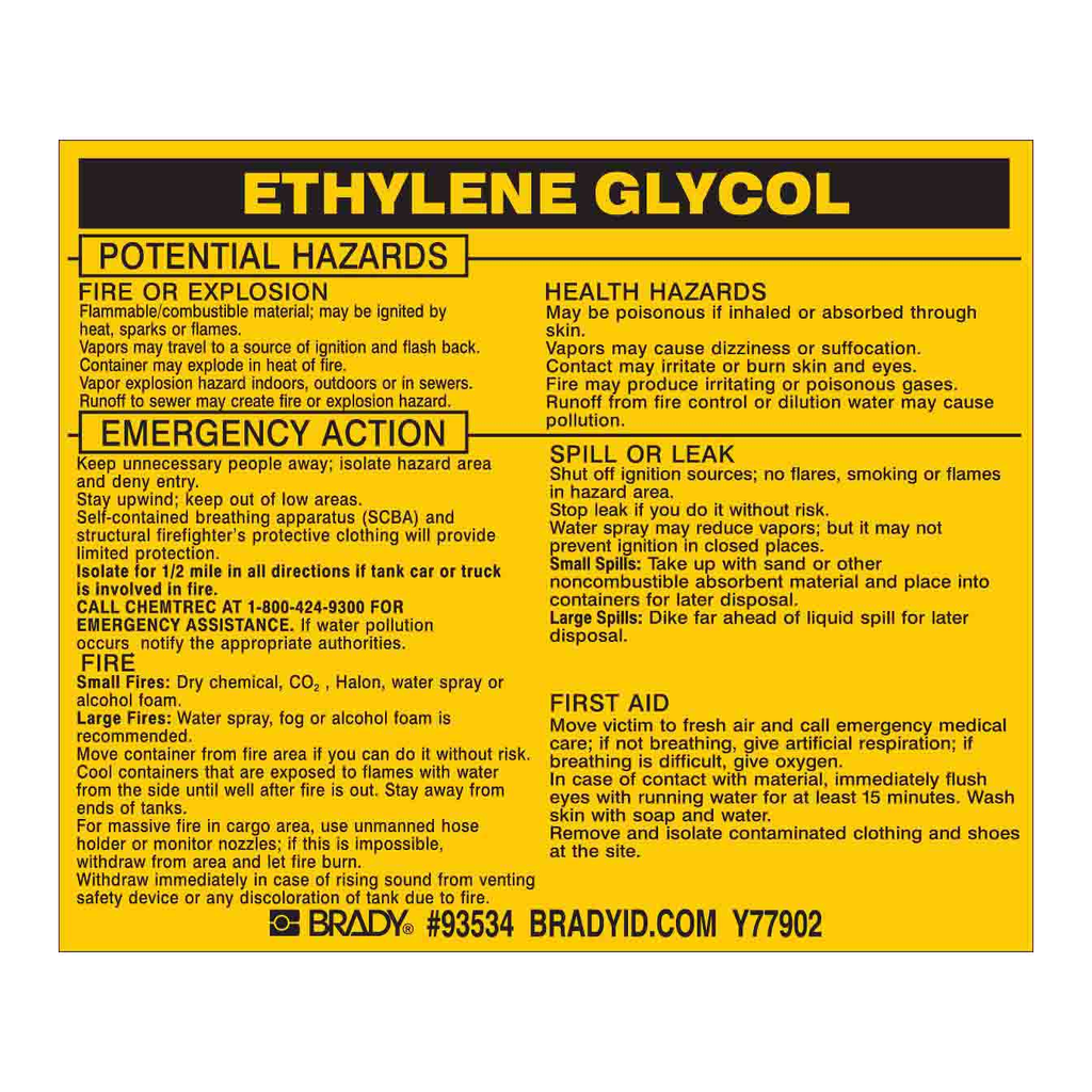 Brady ETHYLENE GLYCOL Labels