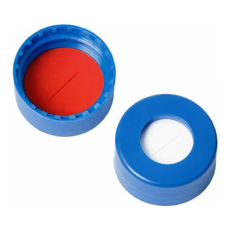Restek Caps, Short Screw, 9mm, Blue PTFE/Silicone w/Slit 100-pk
