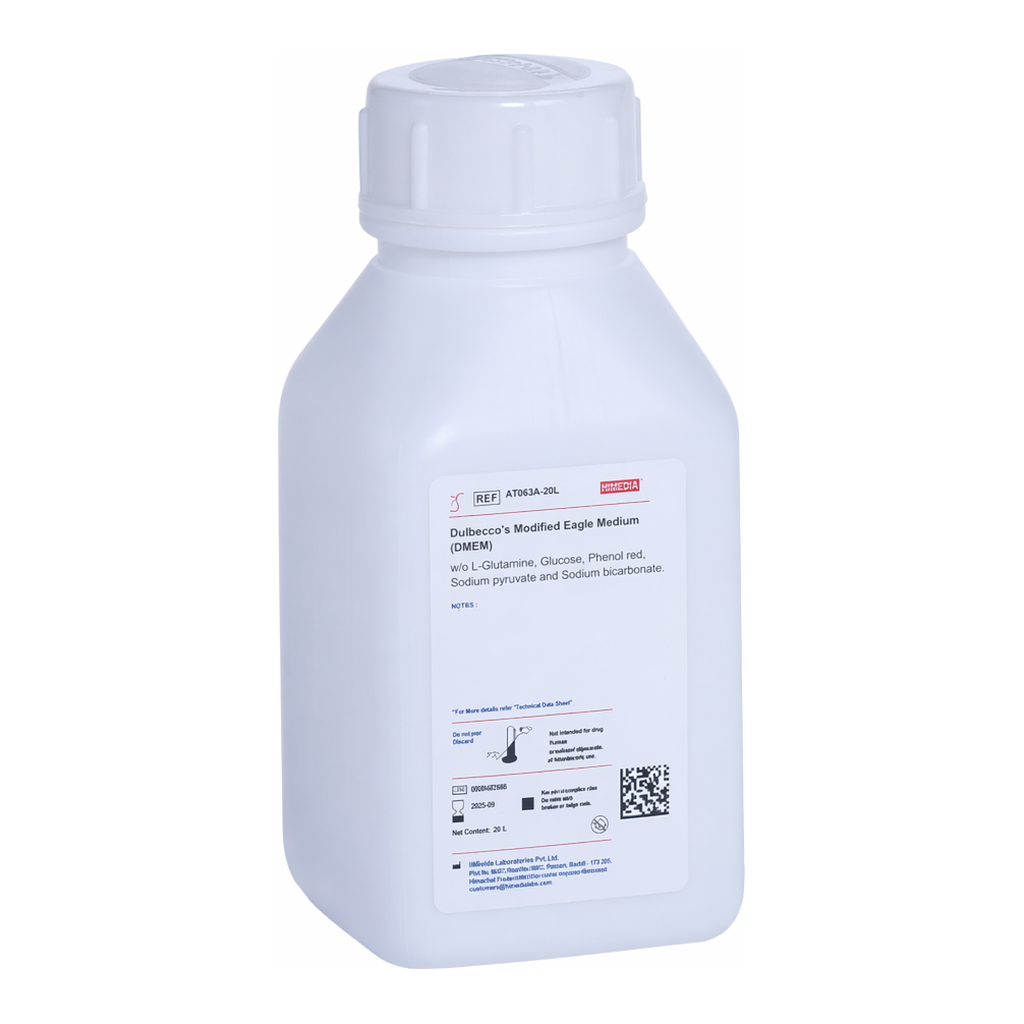 Himedia Dulbecco’s Modified Eagle Medium (DMEM) w/o L-Glutamine, Glucose, Phenol red, Sodium pyruvate and Sodium bicarbonate