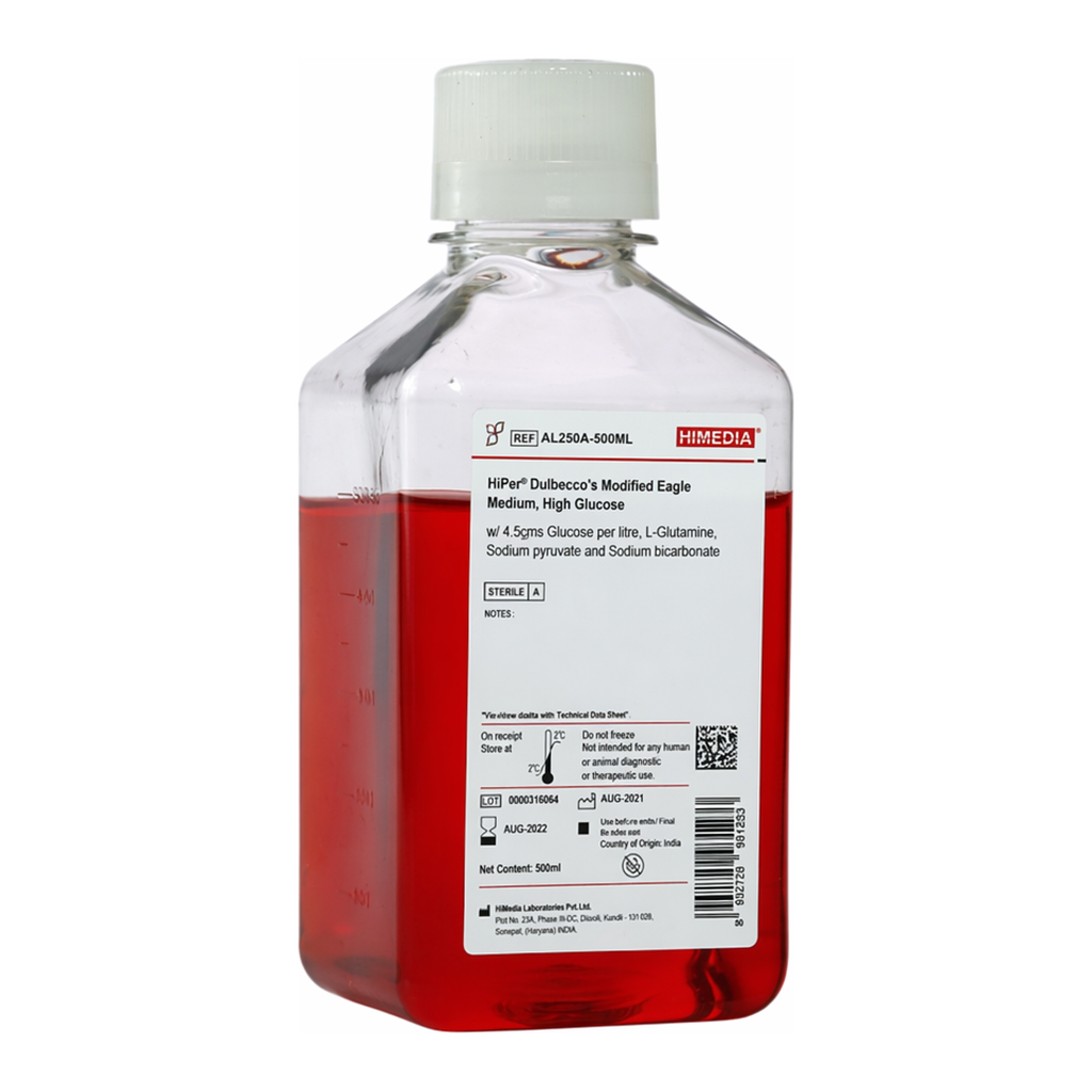 Himedia HiPer® Dulbecco`s Modified Eagle Medium, High Glucose w/ 4.5gms Glucose per litre, L-Glutamine, Sodium pyruvate and Sodium bicarbonate