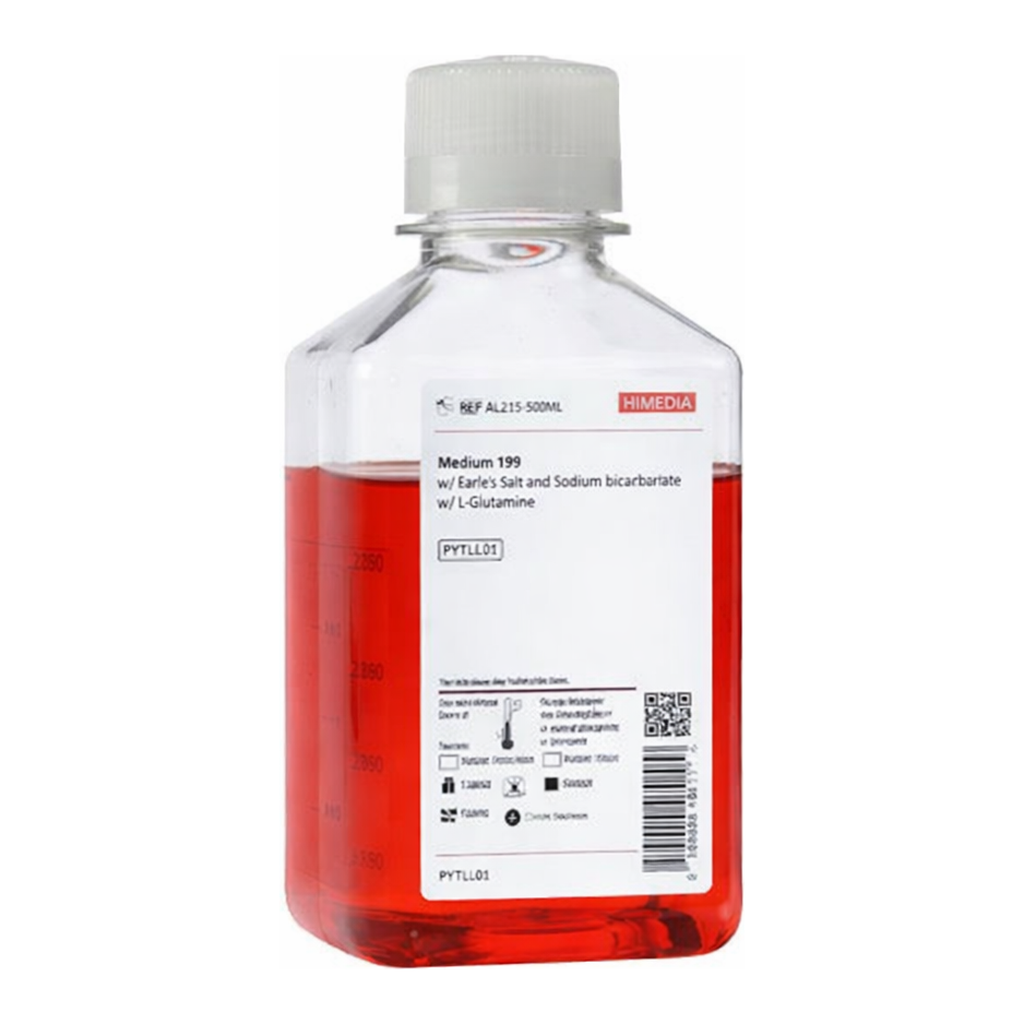 Himedia Medium 199 w/ Hanks` salts, 25mM HEPES buffer, L-Glutamine and Sodium bicarbonate