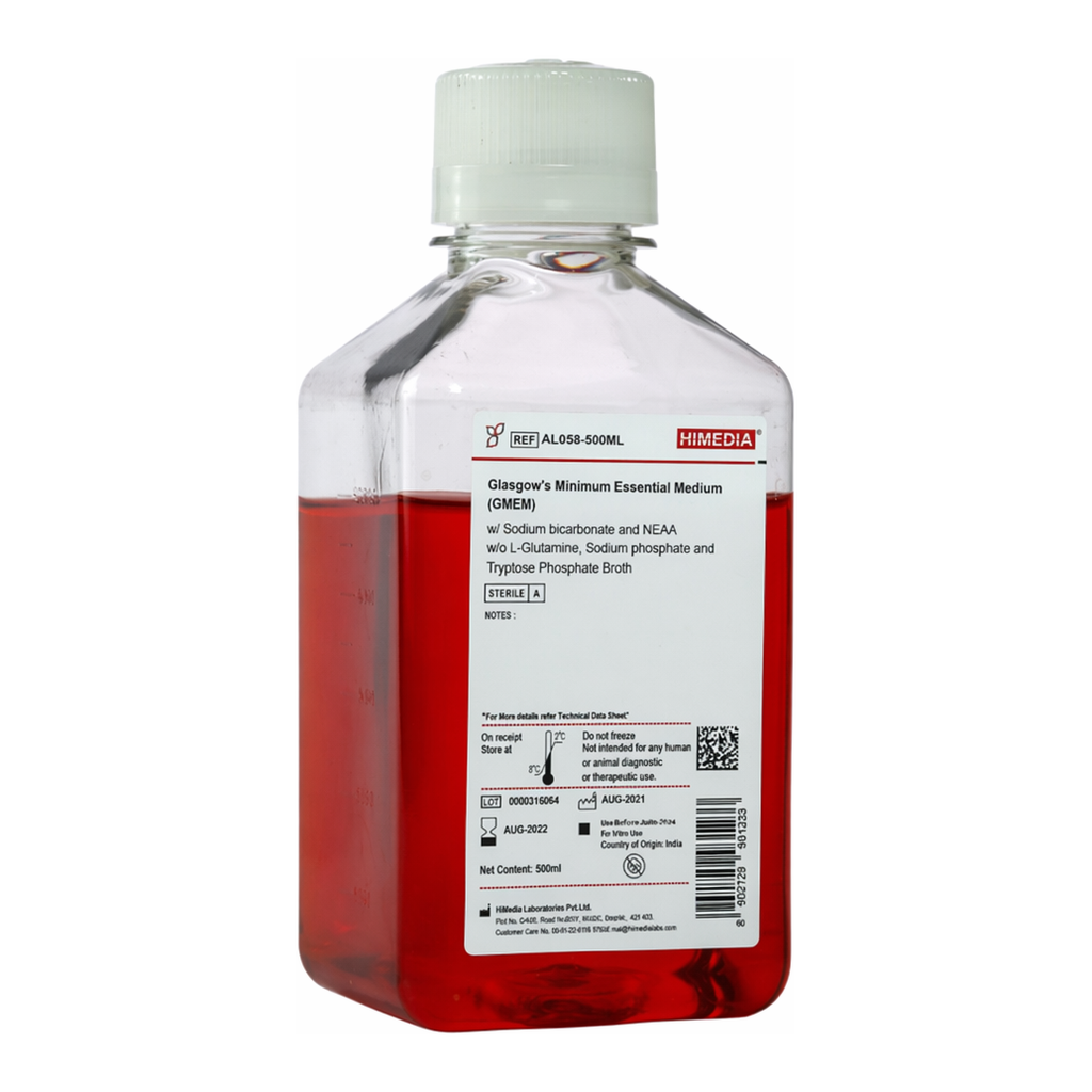 Himedia Glasgow`s Minimum Essential Medium (GMEM) w/ Sodium bicarbonate and NEAA w/o L-Glutamine, Sodium phosphate and Tryptose Phosphate Broth