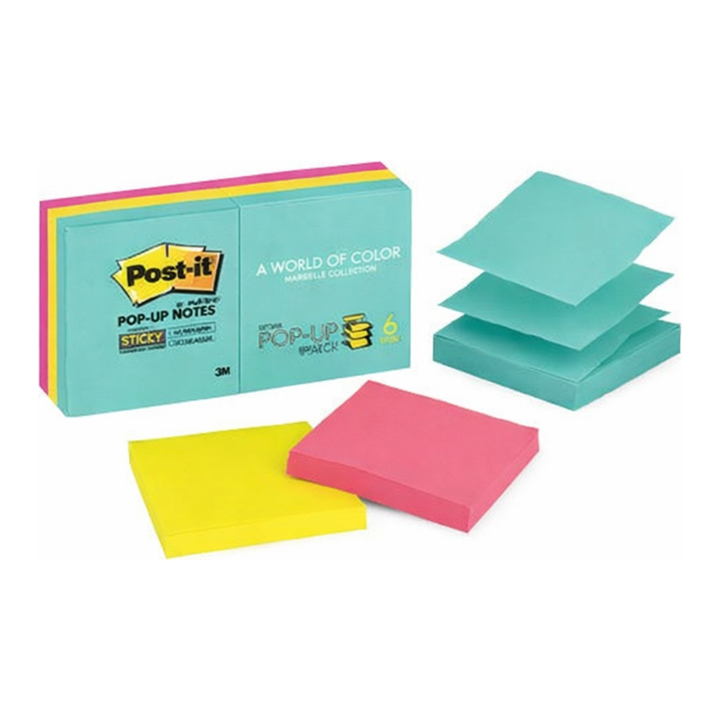 OFFICENEX 3M 포스트잇 강한점착용 팝업 KR330-6 슈퍼노바네온즈 76x76mm 총540장/6패드