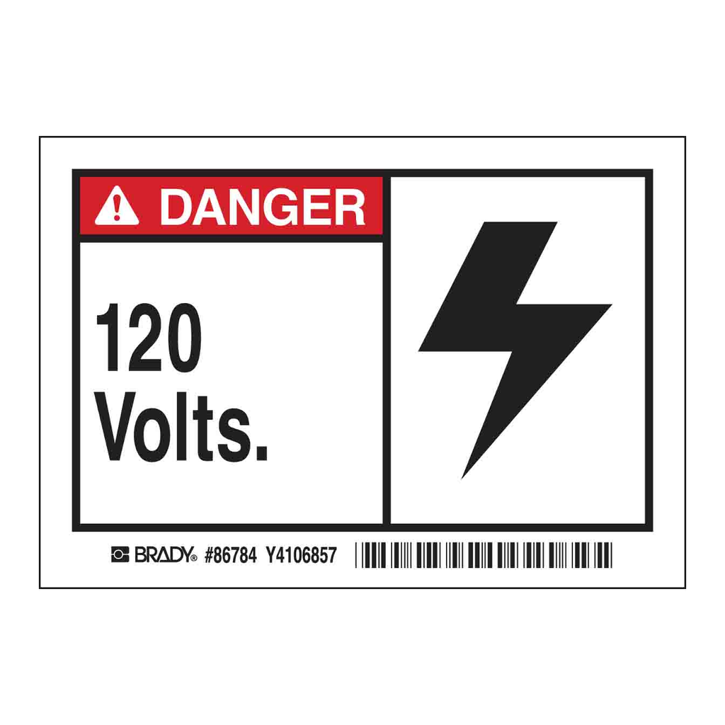 Brady DANGER 120 VOLTS Labels