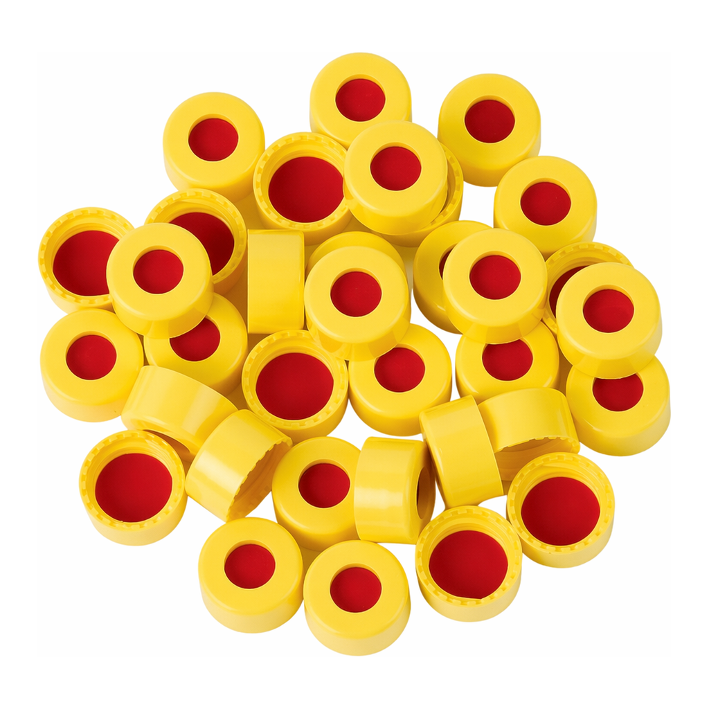 Restek Caps, Short Screw, 9mm Yellow PTFE/Sil/PTFE Pack of 100