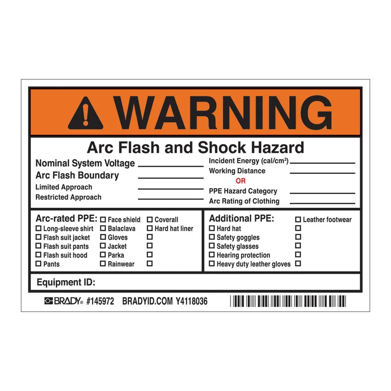 Brady WARNING Arc Flash And Shock Hazard Labels