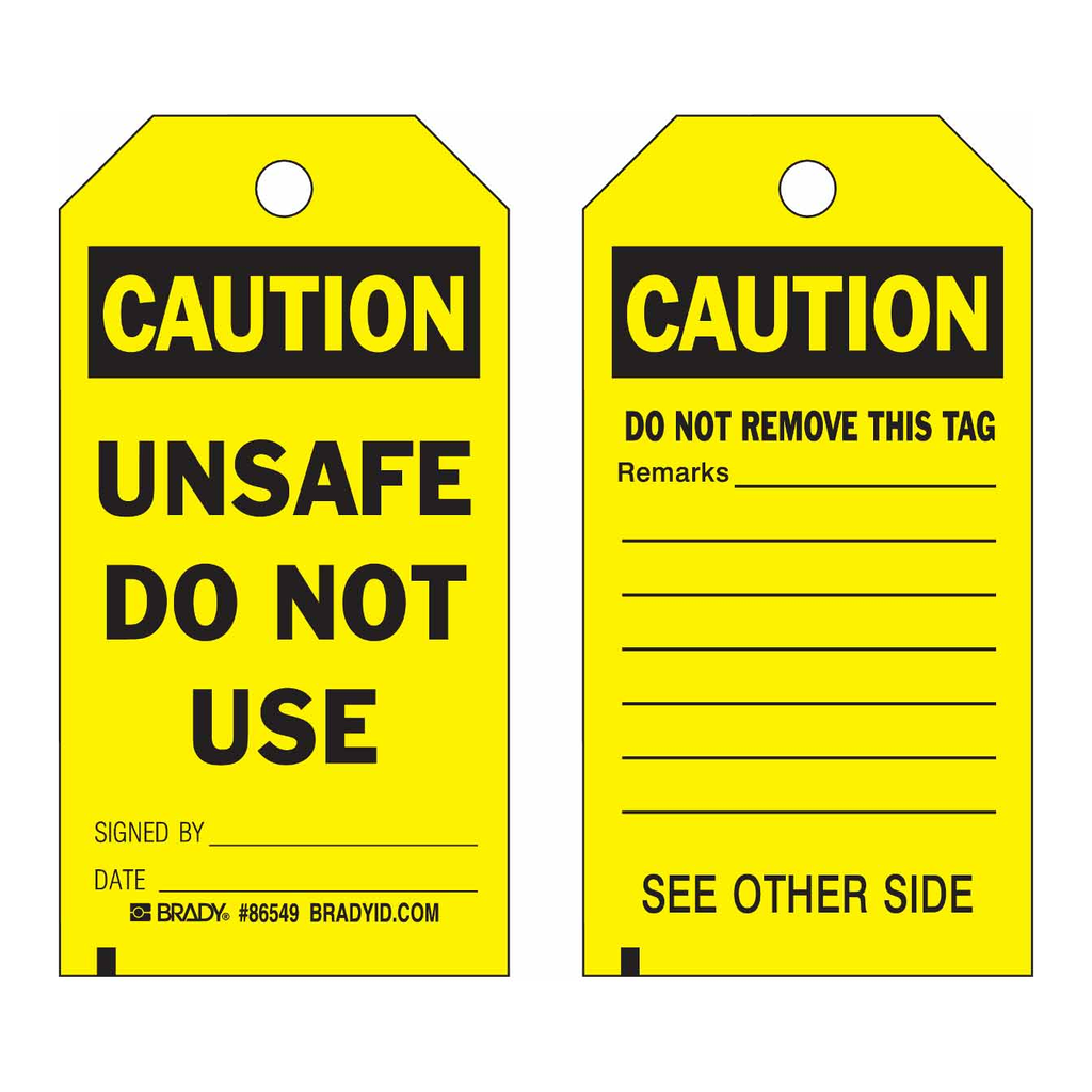 Brady Accident Prevention Tags - UNSAFE DO NOT USE
