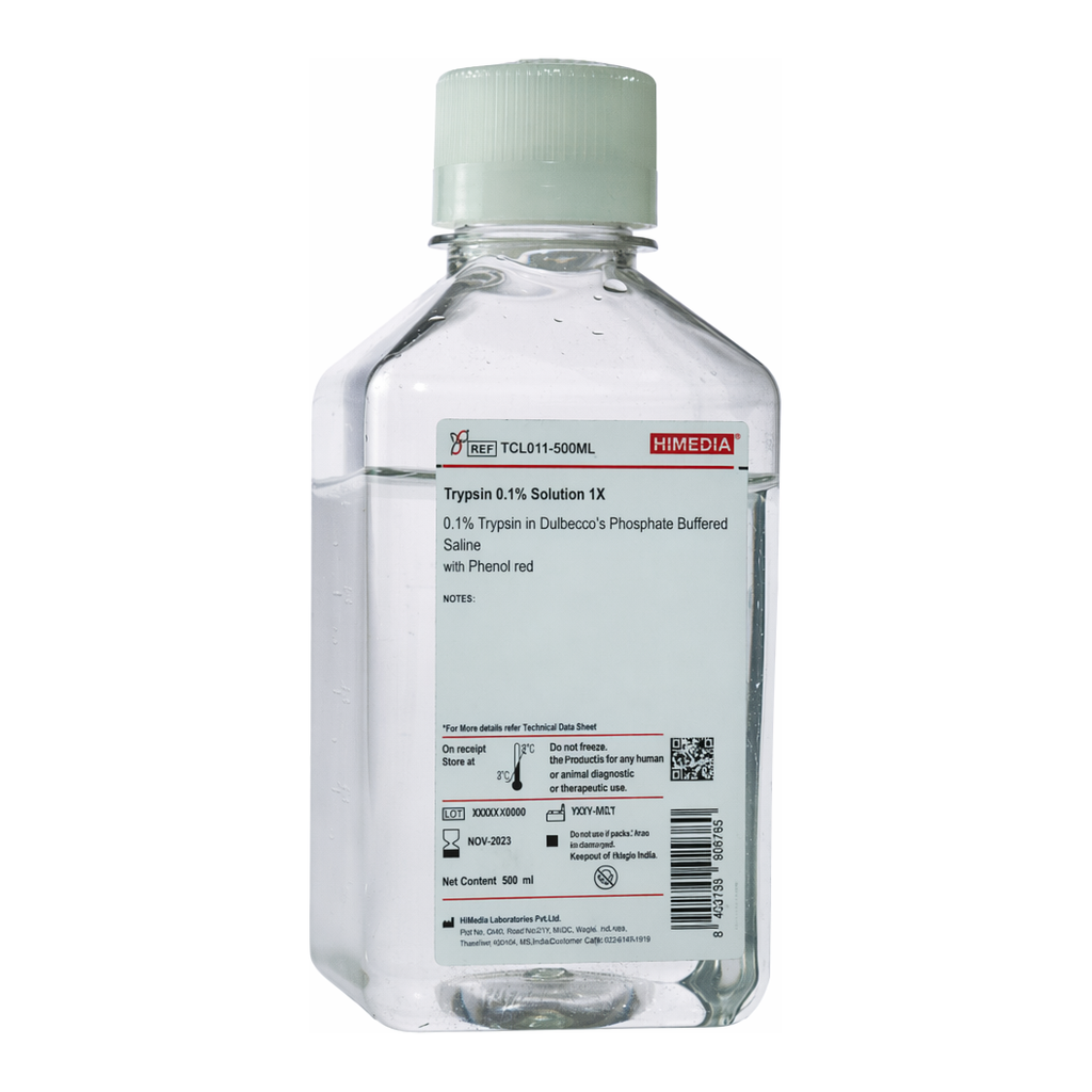 Himedia Trypsin 0.25% Solution 1X 0.25% Trypsin in Hanks` Balanced Salt Solution w/ Phenol red w/o Calcium and Magnesium