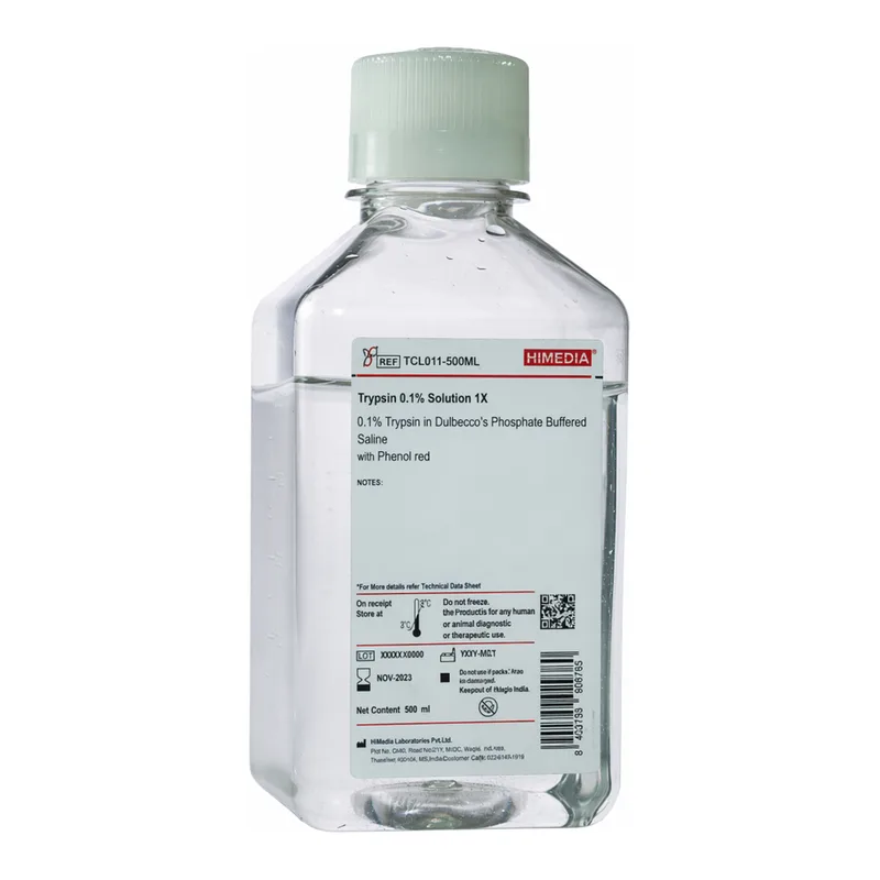 Himedia Trypsin 0.25% Solution 1X 0.25% Trypsin in Hanks` Balanced Salt Solution w/ Phenol red w/o Calcium and Magnesium