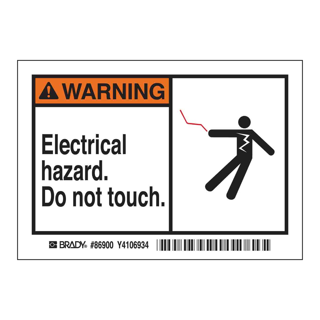 Brady WARNING Electrical hazard. Do not touch. Labels