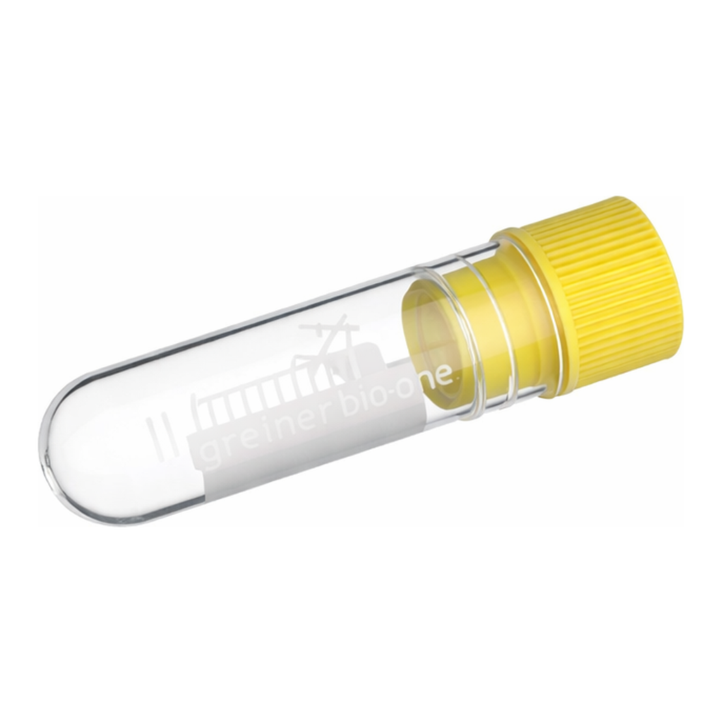Greiner Bio One CRYO.S, 2 ML, PP, ROUND BOTTOM,INTERNAL THREAD, YELLOW SCREW CAP, WRITING AREA, NATURAL, STERILE, 100 PCS./BAG