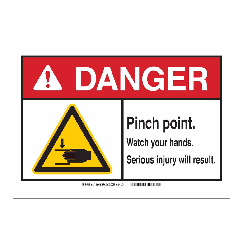 Brady DANGER Pinch Points. Watch Your Hands. Sign