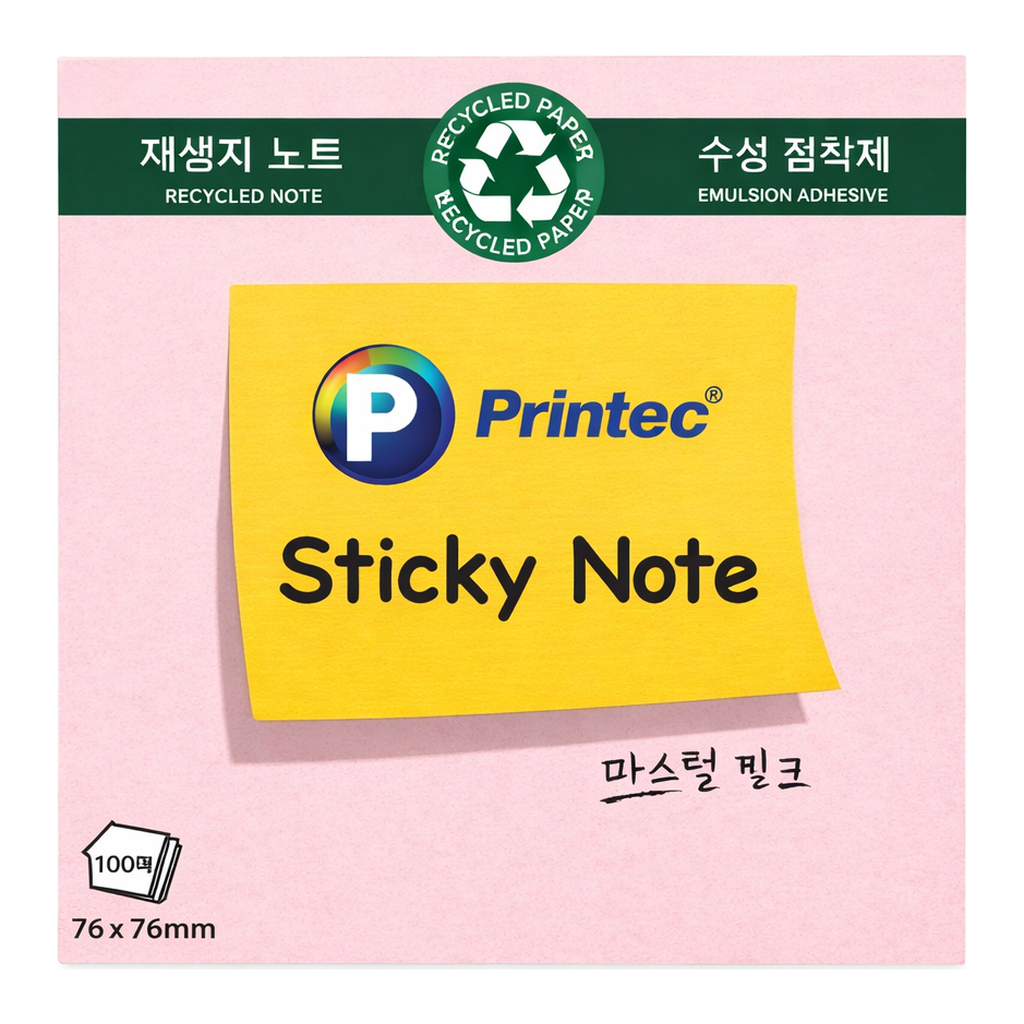 OFFICENEX 프린텍 E7676P 스티키노트 친환경핑크 76*76 100매