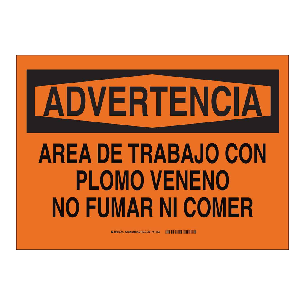 Brady ADVERTENCIA Area De Trabajo Con Plomo Veneno No Fumar Ni Comer Sign