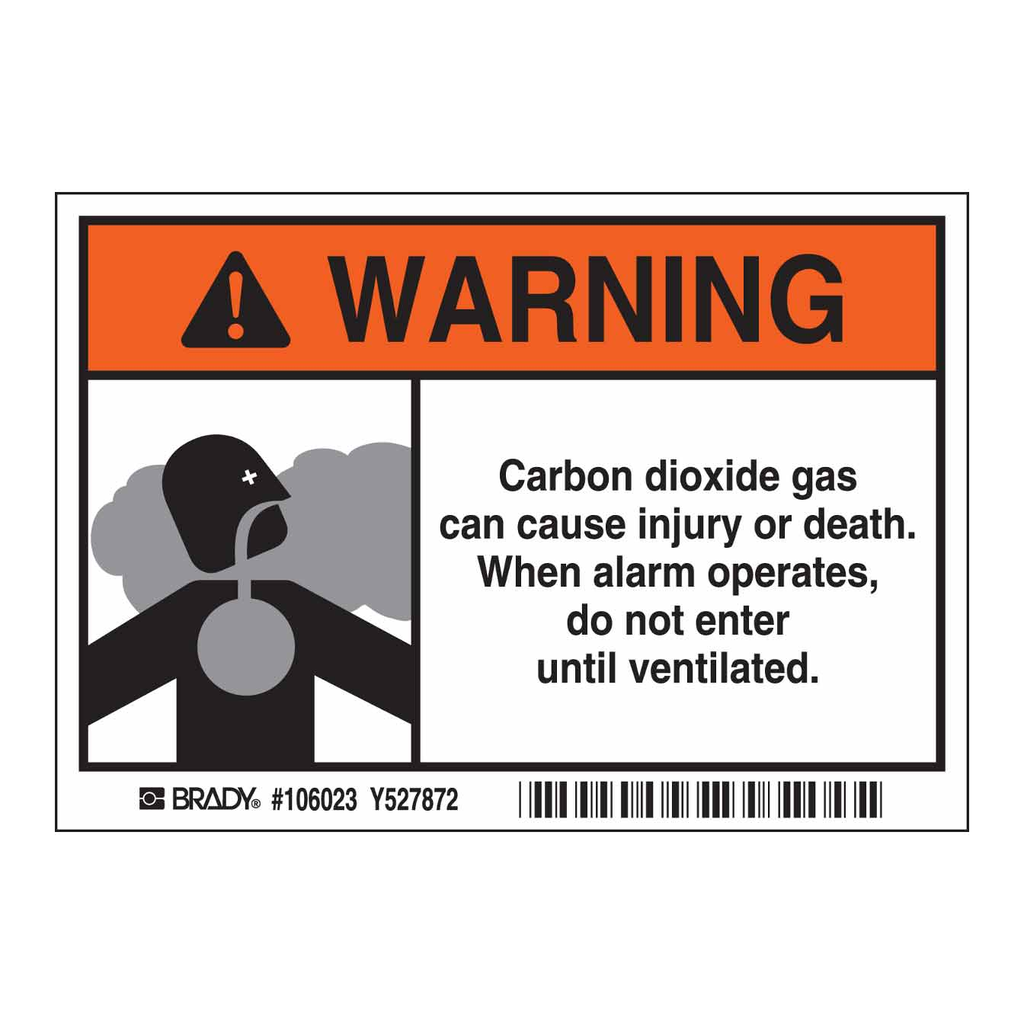 Brady WARNING Carbon Dioxide Gas Can Cause Injury Or Death Sign