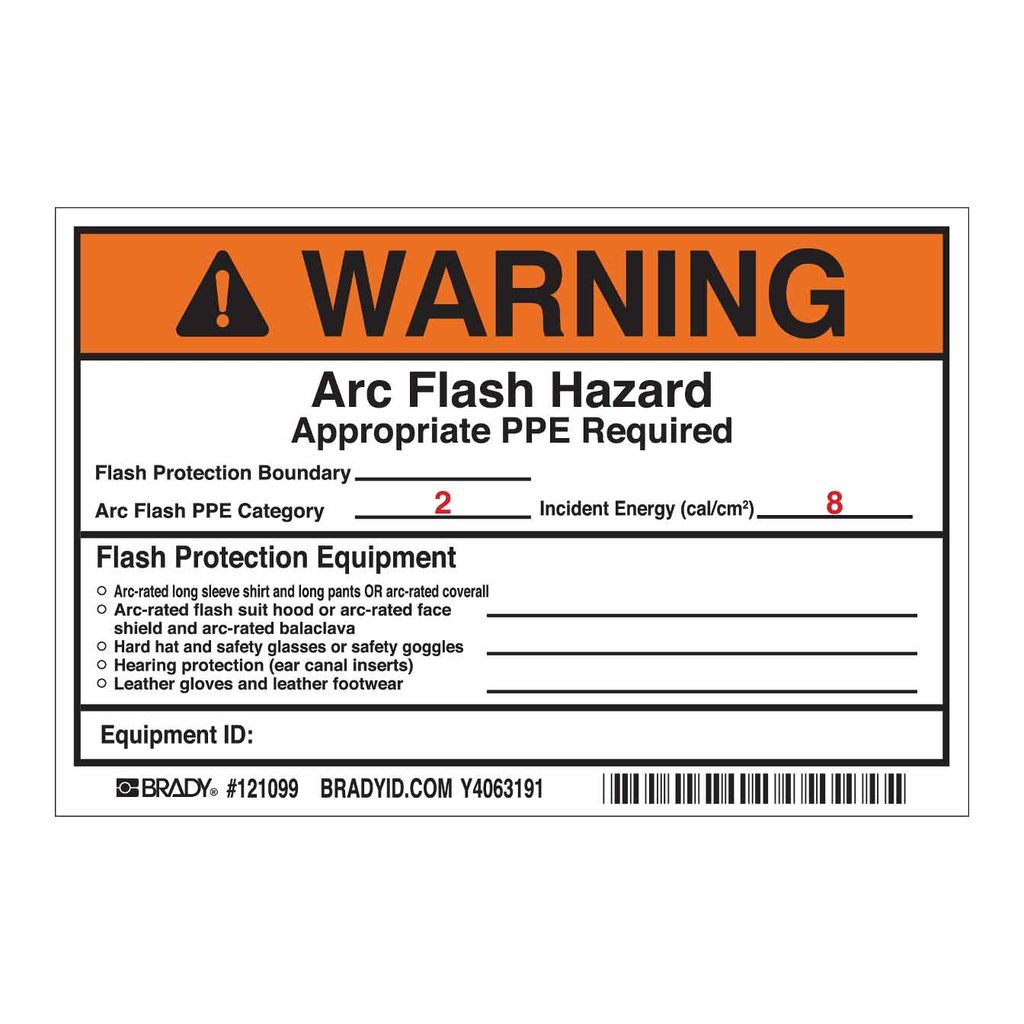 Brady WARNING Arc Flash Hazard Appropriate PPE Required Labels