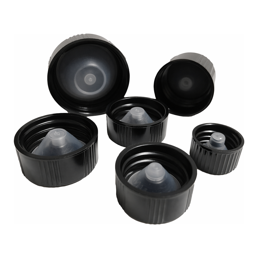 Thermo Fisher Scientific Black Ribbed Phenolic Cap with PE Cone Liner