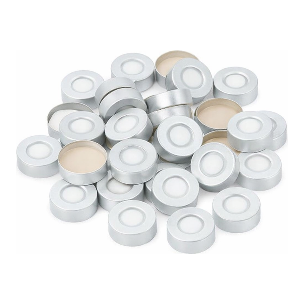 Restek Aluminum Seal w/Septa, 20mm Alum. Silver w/PTFE Silicone Pack of 100
