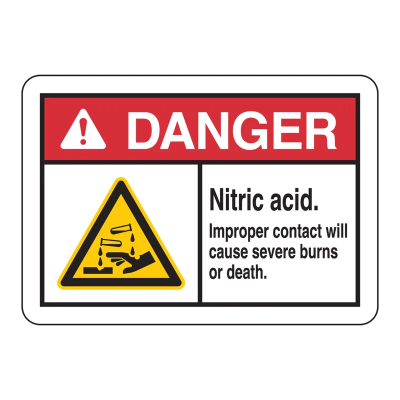 Brady DANGER Nitric Acid. Improper Contact Will Cause Severe Burns Or Death. Sign