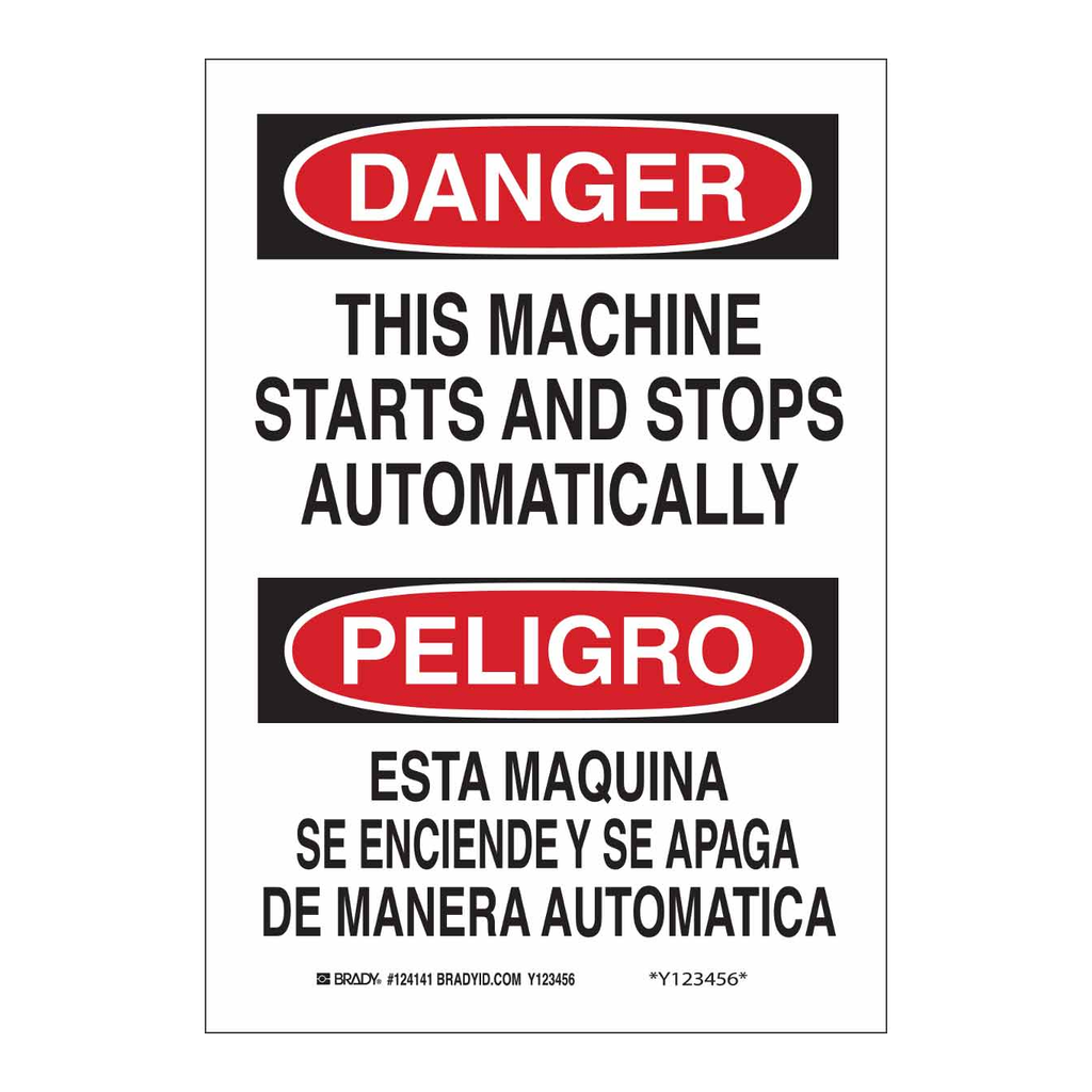 Brady Bilingual DANGER This Machine Starts And Stops Automatically Sign