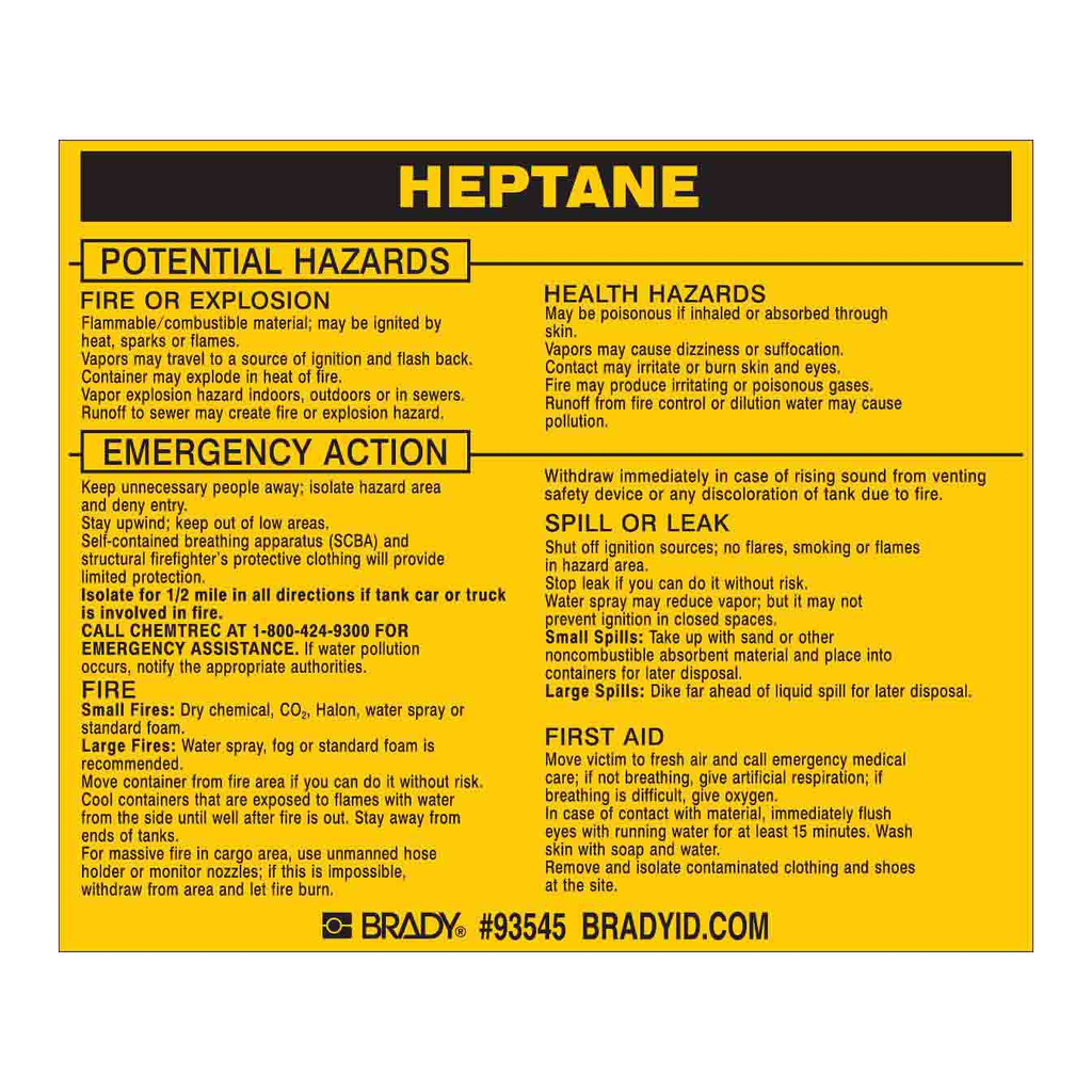 Brady HEPTANE Labels
