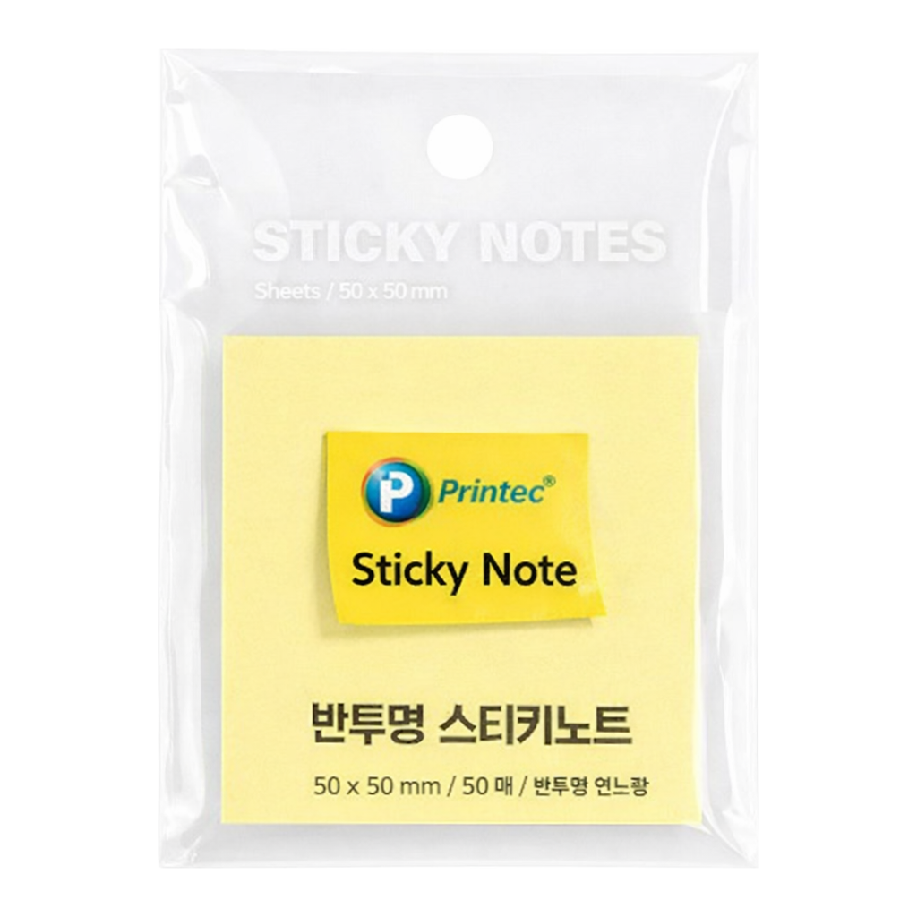 OFFICENEX 프린텍 반투명 스티키노트 CL5050Y(연노랑/50매/50x50)