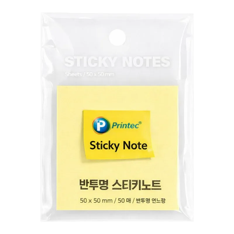 OFFICENEX 프린텍 반투명 스티키노트 CL5050Y(연노랑/50매/50x50)