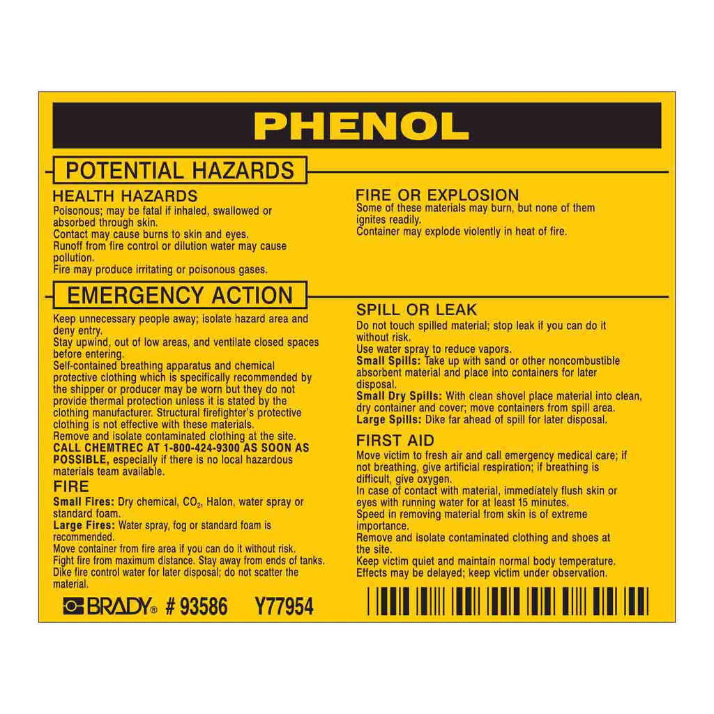 Brady PHENOL Labels
