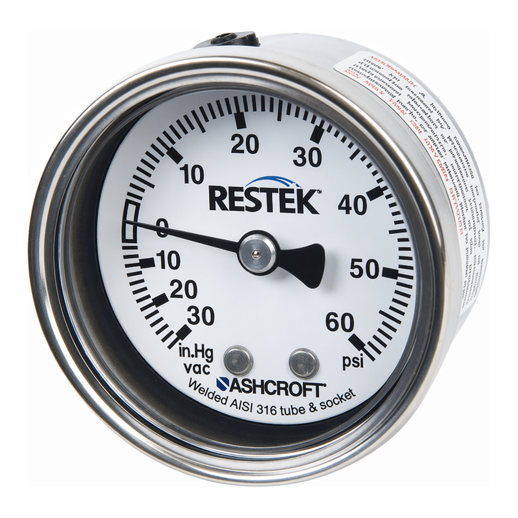 Restek Gauge, Vacuum/Pressure, 30in to 60 psig Compound 1/8inNPT CBM, 2in diam, SS