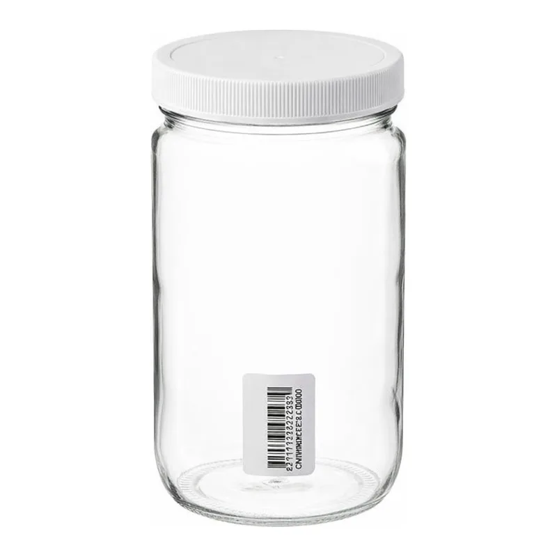 Thermo Fisher Scientific Wide-Mouth Tall-Profile Clear Glass Jars with Closure, 1000mL, certified