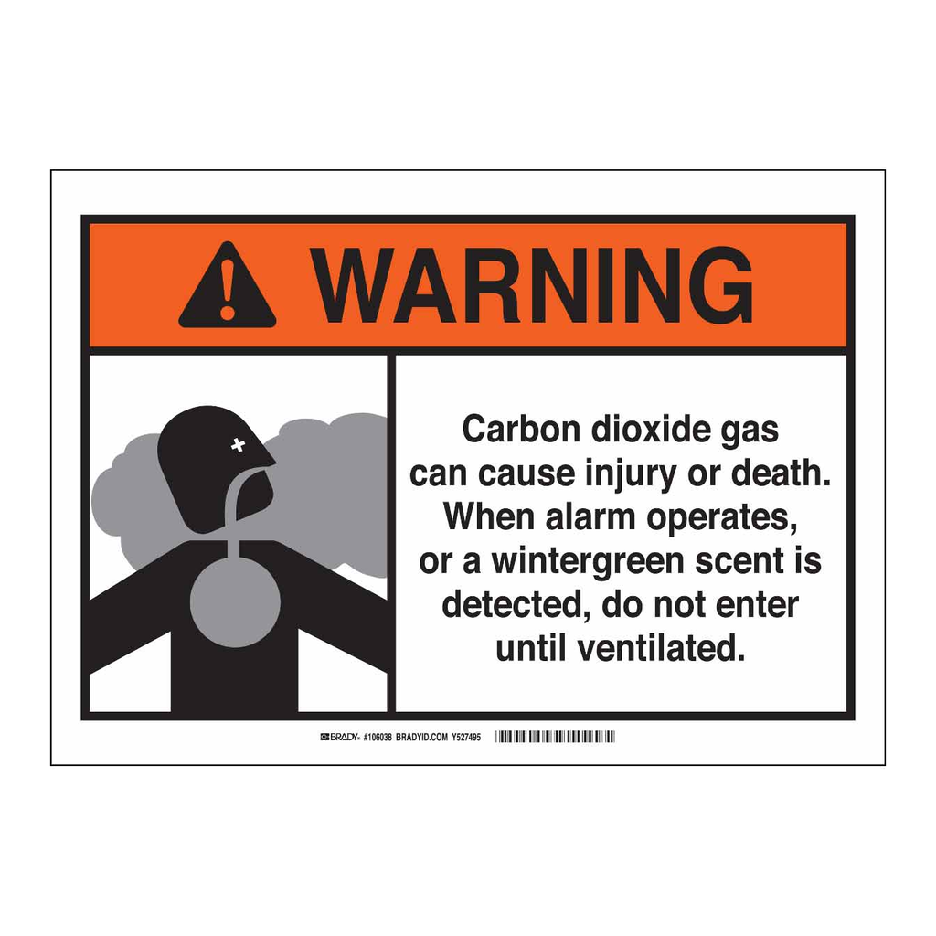 Brady WARNING Carbon Dioxide Gas Can Cause Injury Or Death Sign