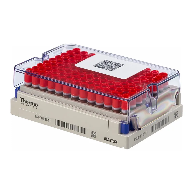 Thermo Fisher Scientific Matrix 0.5mL V-Bottom ScrewTop Tubes in Barcoded Latch Racks, Amber/Red