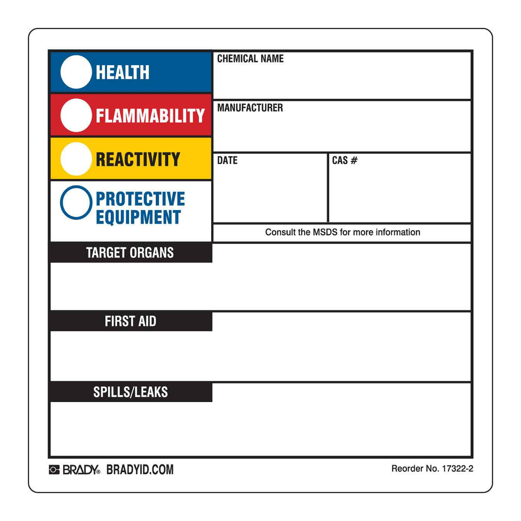 Brady Chemical and Manufacturer HMIG Labels