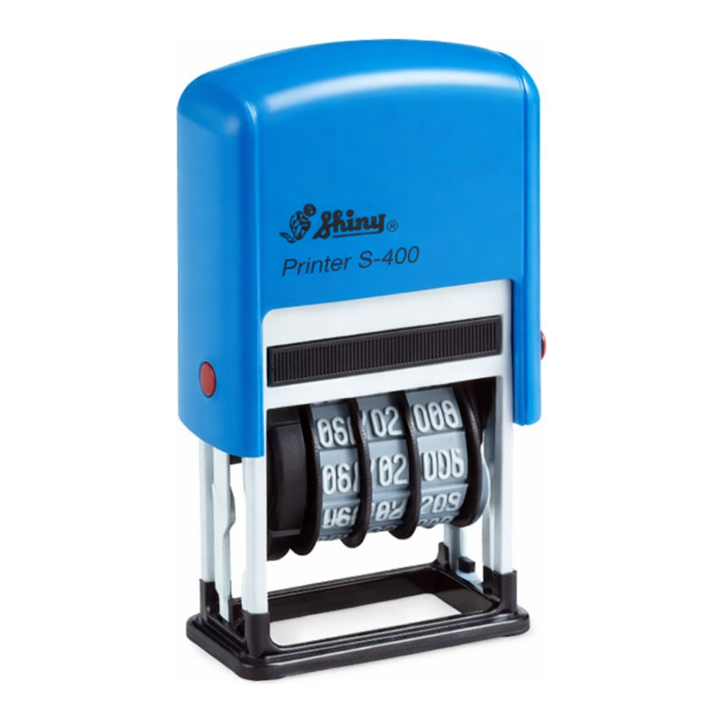 OFFICENEX 구문 일부인 자동스탬프 S-400 25x4mm(청보라색/월숫자로표기/홀더색상랜덤)